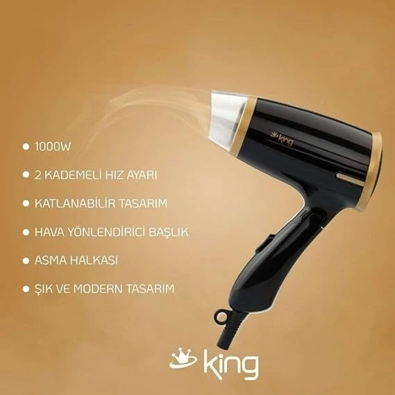 Resim KSK437 Vilda Seyahat Tipi Saç Kurutma Makinesi | 1000W Güç | 2 Kademeli Hız & Isı Ayarı | Kompakt & Hafif Tasarım 