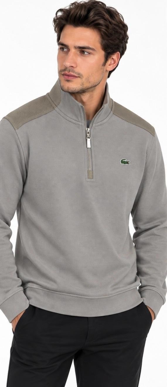 Lacoste Fermuar Yaka Bej Regular Fit Uzun Kol görsel 5