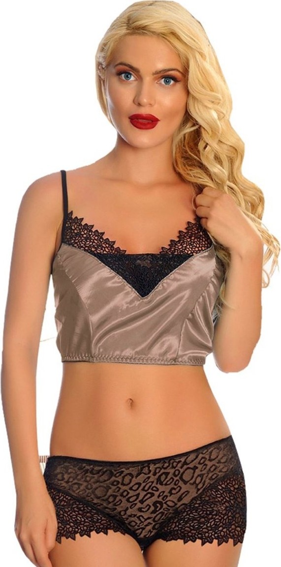 Ava Style Vizon Saten Dantelli Babydoll Şortlu Takım - 289 Ava