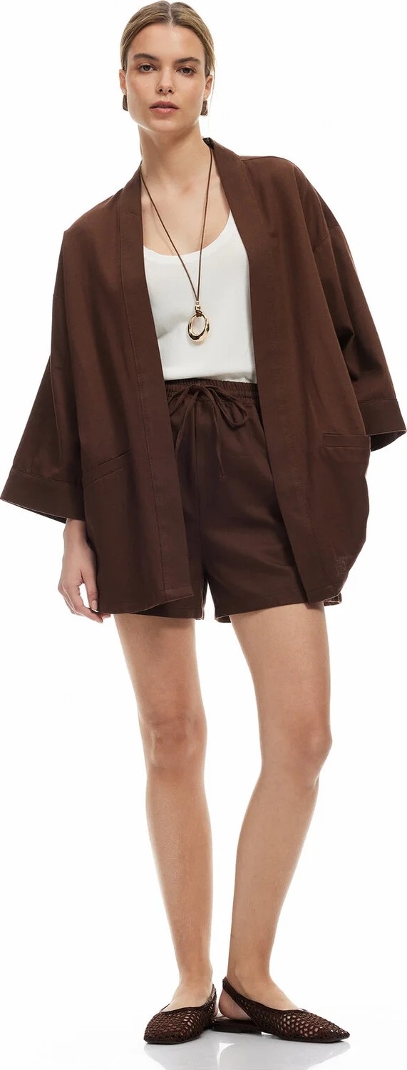 Koton Pamuklu Cepli 3/4 Geniş Kol Oversize Kimono görsel 3