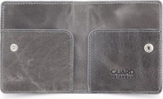 Guard Antik Gri Hakiki Deri Patlı Tasarım Ikiye Katlanır Model Kredi Kartlık // GRD260701WT1444 görsel 3