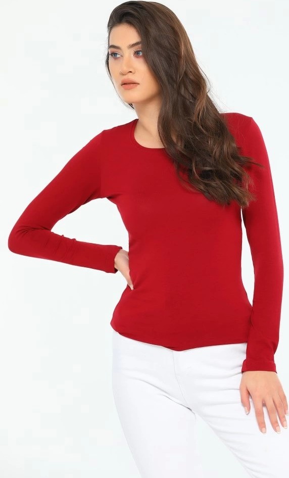 Hayat Store Rahat ve Şık Uzun Kollu Bisiklet Yaka Likralı Viskon Penye Body Bordo ( Lisinya ) görsel 6