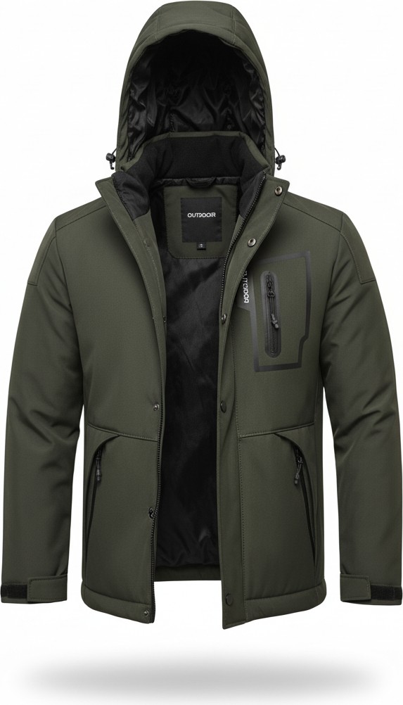 Mero Life Outdoor Kapüşonlu Su ve Rüzgar Geçirmez Kapitone Içi Kürklü Elyaf Dolgulu Şişme Siyah Softshell Mont