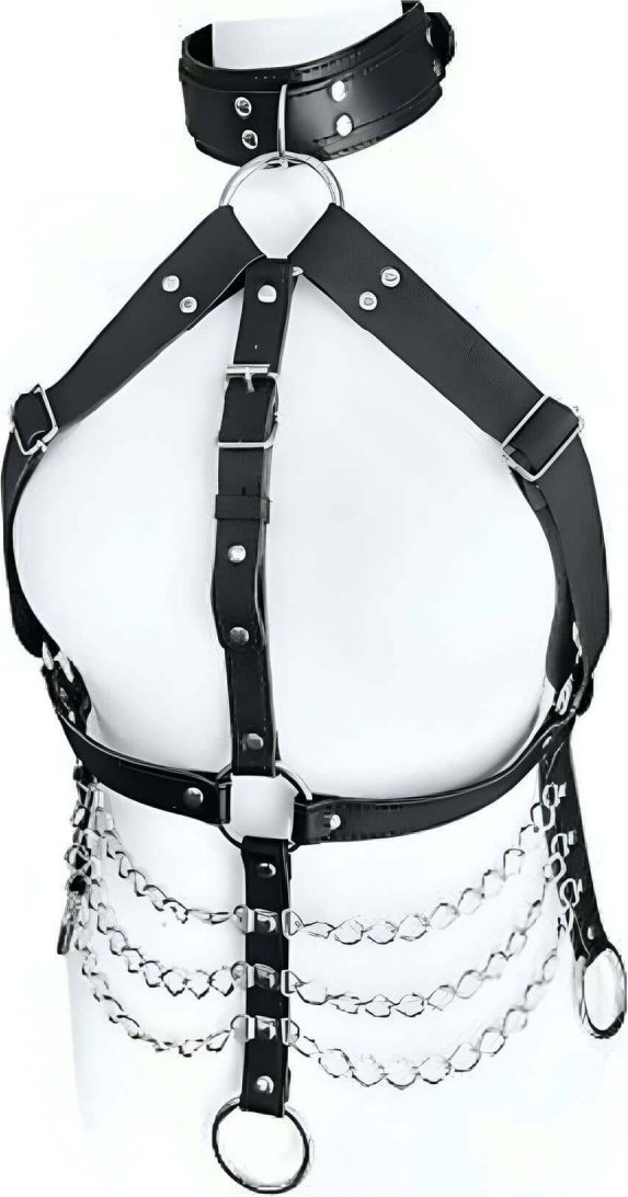 Çamaşır Kenti Büyük Beden Zincirli Deri Göğüs Harness - BRF531 görsel 4
