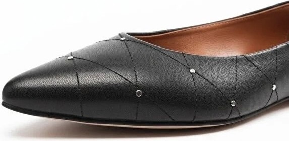 Ne&Ve Shoes Siyah Deri Çapraz Dikiş Detaylı Pimli Kadın Sivri Burun Babet görsel 4