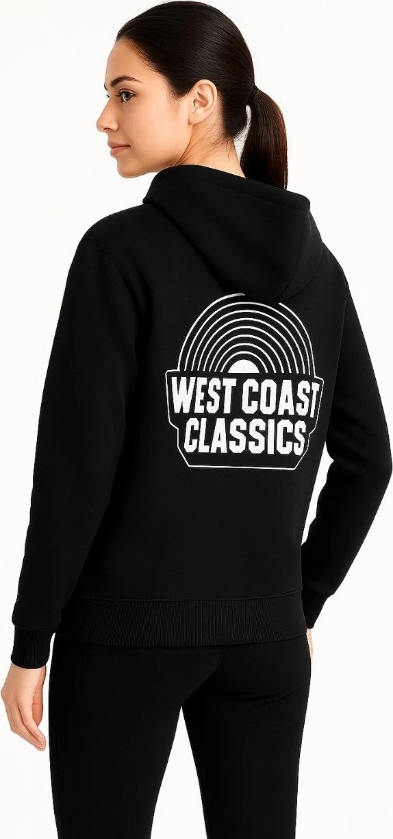 Tarz Yeri Kadın Oversize Kapüşonlu Cepli Baskılı 3 Iplik Pamuklu Hoodie Sweatshirt - Siyah görsel 3