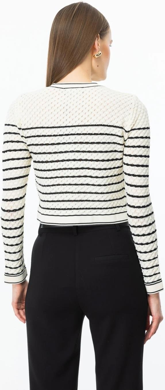 Nazen Giyim Çizgili Crop Krem Kadın Hırka 53901-2Y5 görsel 4