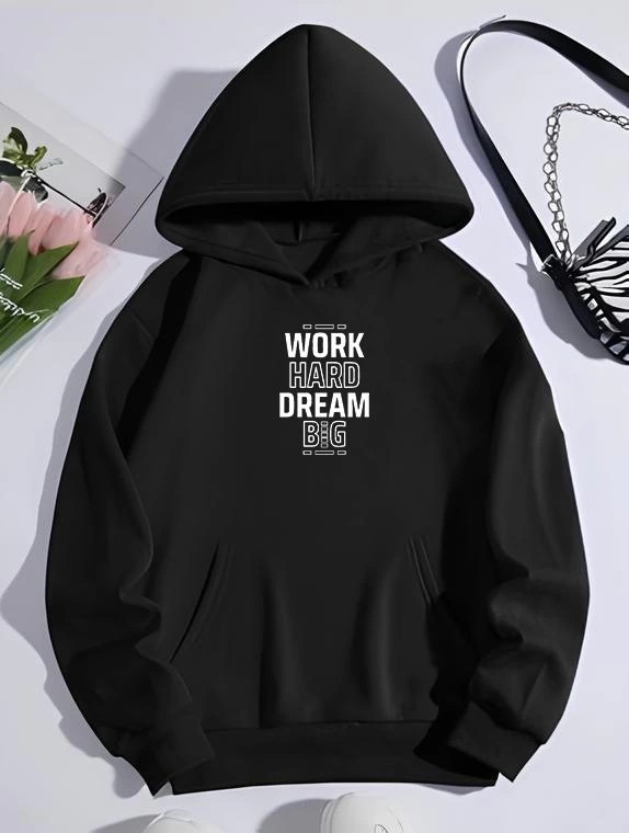 Tarz Yeri Kadın Oversize Kapüşonlu Cepli Baskılı 3 Iplik Pamuklu Hoodie Sweatshirt - Siyah
