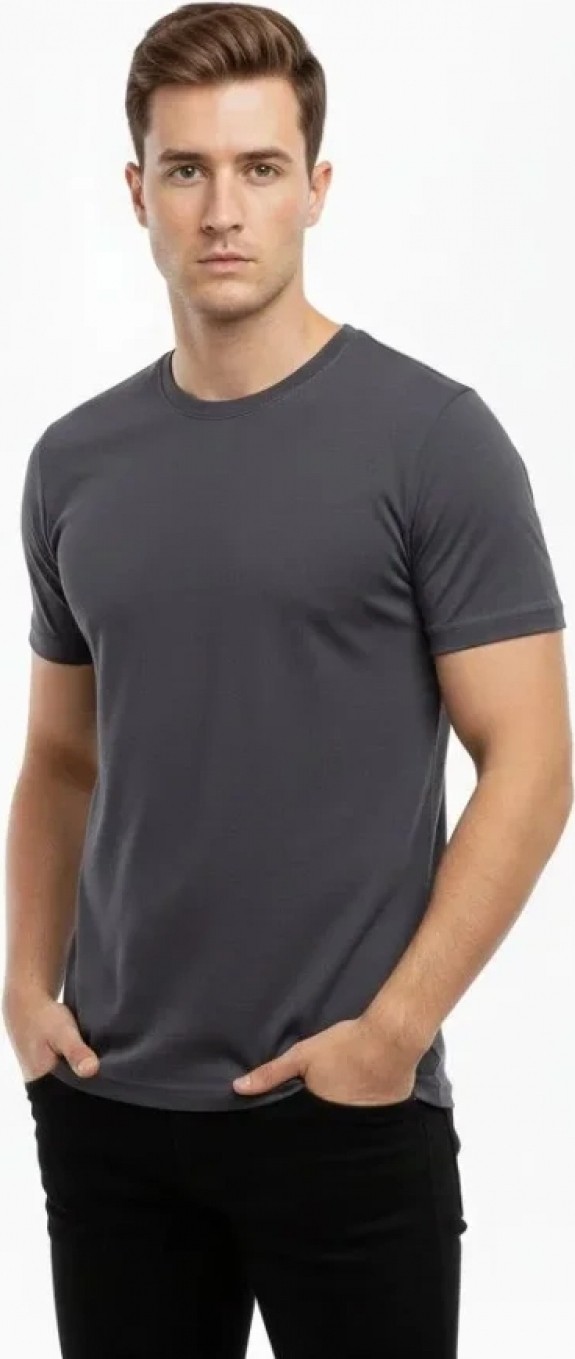 Pileli Store Erkek T-Shirt Bisiklet Yaka Slim Fit Dar Kesim Likralı Tişört Günlük Basic Body - Füme görsel 3