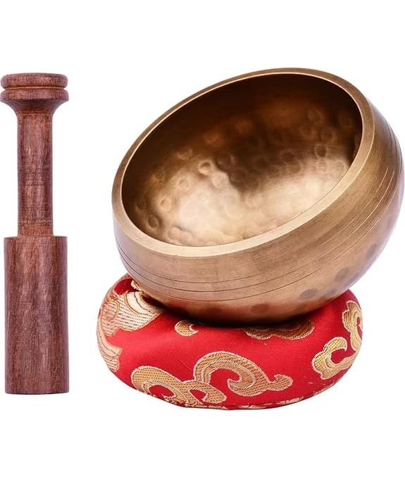 Resim Şarkı Söyleyen Kase Seti 8 Cm/3 Inç El Yapımı Metal Ses Kasesi ve Yumuşak Yastık ve Ahşap Forvet ile Meditasyon Ses Çakra Şifa Yoga Gevşeme 