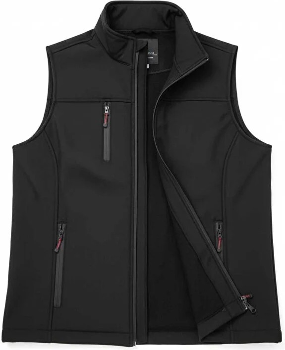 KD İş Giyim Siyah Softshell Yelek 3 Cepli Fermuarli Günlük & Spor