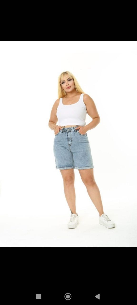 Aida Fashion Denim Şort Likralı Buyuk Beden . görsel 4