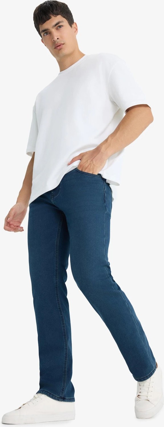 DeFacto Sıcak Tutan Sergio Regular Fit Normal Bel Boru Paça Pamuklu Sergio -Regular Fit Polarlı Sergio Jean Pantolon Y0369AZ25WN görsel 2