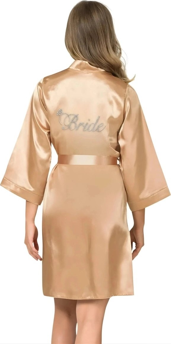 Çamaşır Kenti Gold Saten Bride Sabahlık Zarif Kadın Ev Giyim görsel 2
