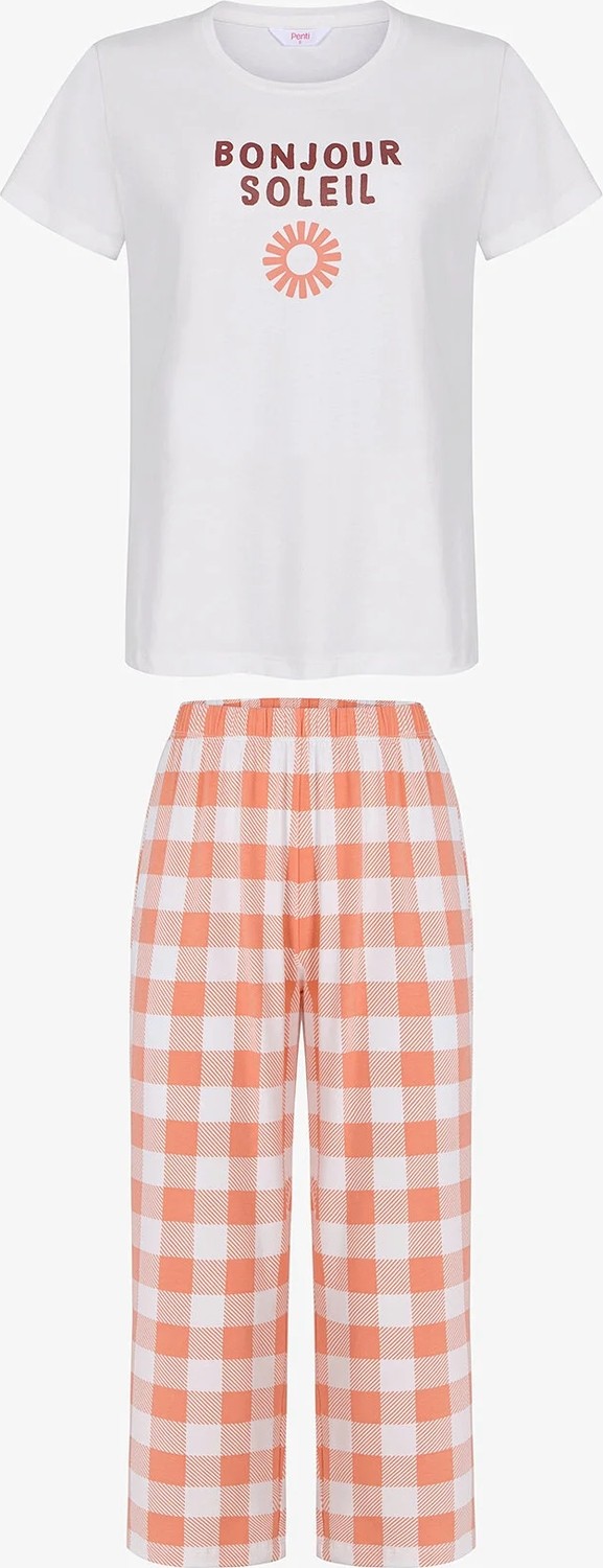 Penti Pembe Soleil Kapri Slogan Desenli Kısa Kollu Pijama Takımı