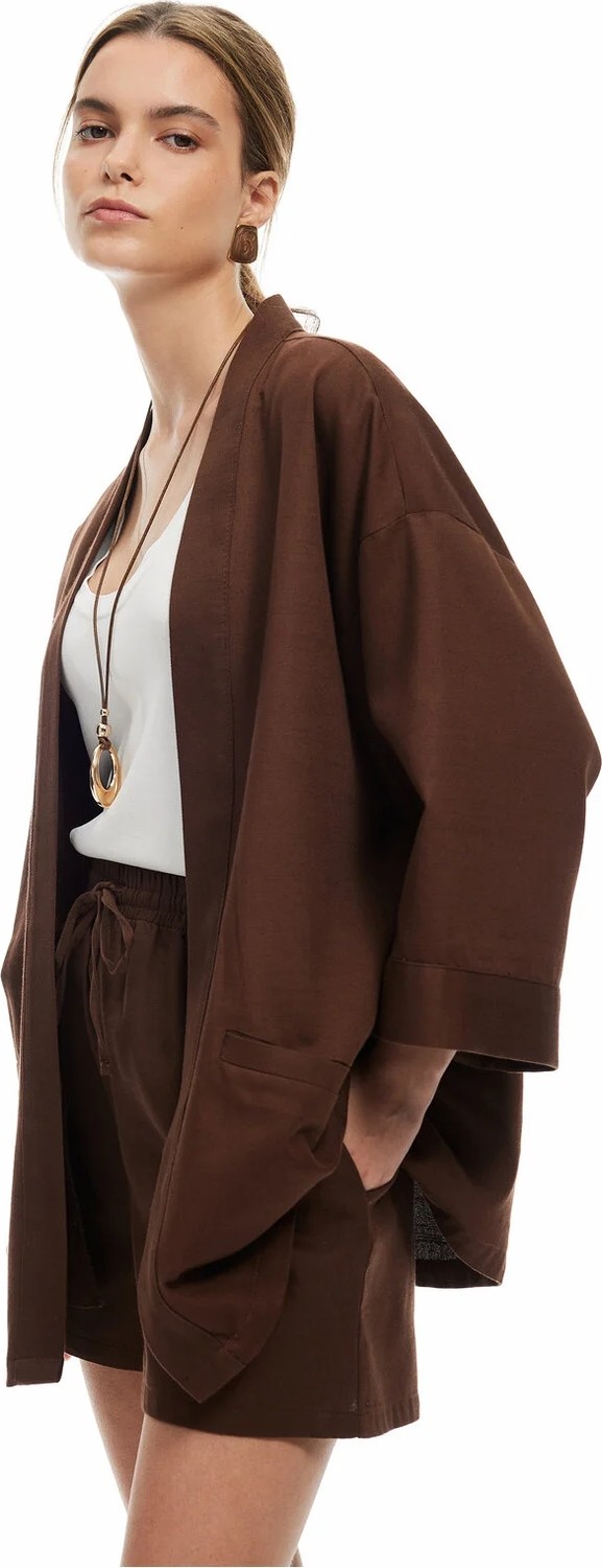 Koton Pamuklu Cepli 3/4 Geniş Kol Oversize Kimono