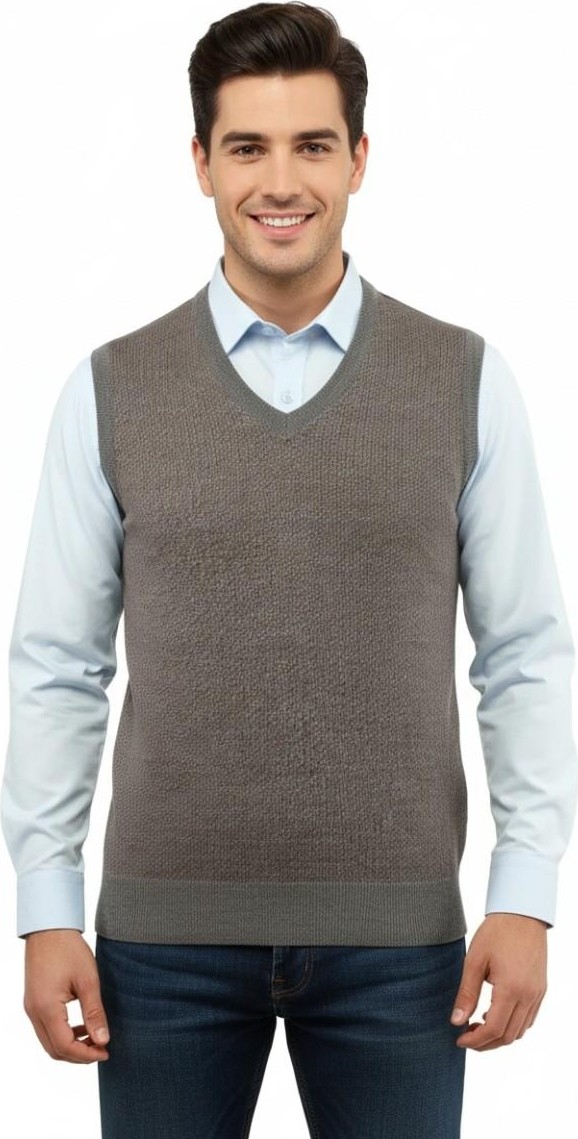 Erkek V Yaka Süveter Çelik Örgü Regular Kalıp 5206H BGL-ST04841