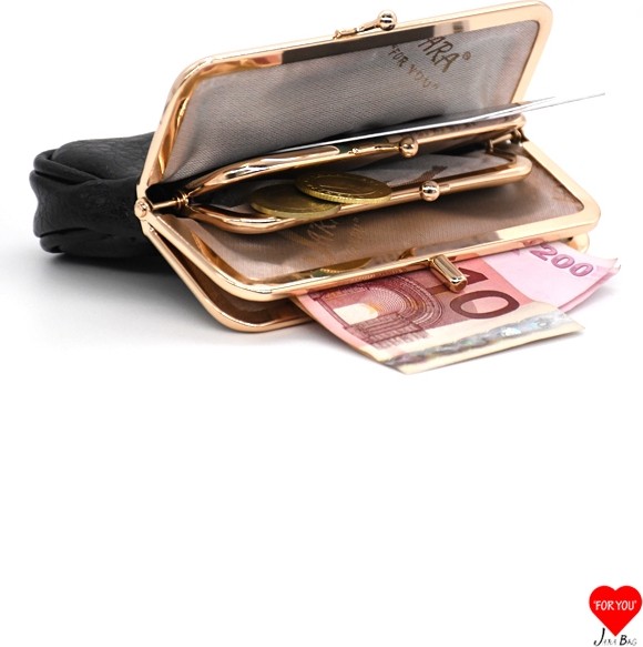 Jara Bag Velora Çok Bölmeli Siyah Yumuşak Deri Klipsli Burslu Kadın Cüzdanı