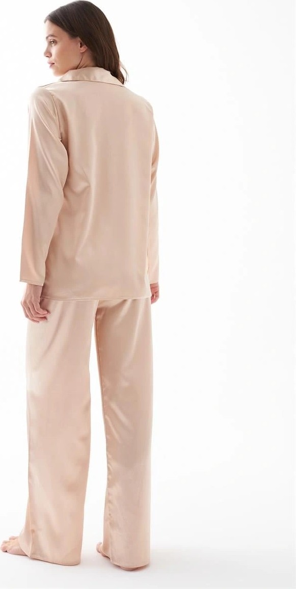 mery Moda Kadın Bej Oversize Saten Pijama Takımı, Rahat Kesim Şık Ev Giyim Seti Beruflic görsel 2