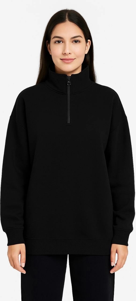 Novalisse Kadın 3 Iplik Pamuklu Dık Yaka Yarım Fermuarlı Sweatshirt - Siyah görsel 3