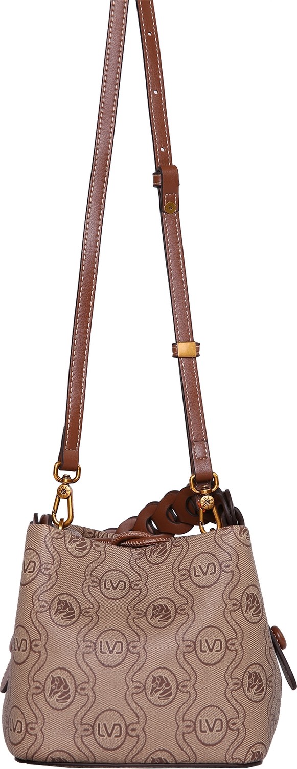Lêvi D'or Monogram Baskılı Örme Kulp Detaylı Küçük Boy Kadın El Çantası Camel görsel 3