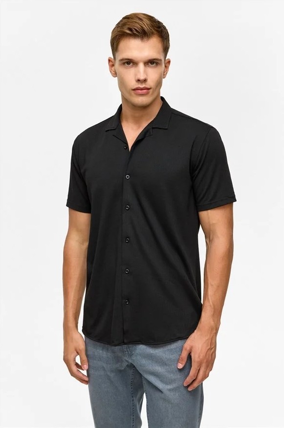 Süvari Siyah Slim Casual Gömlek