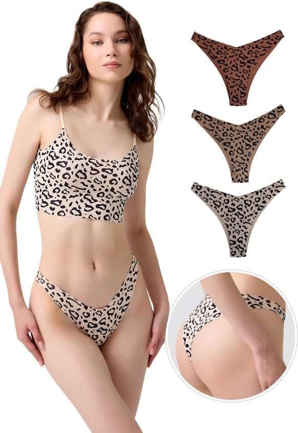 Cottonhill Basic Desenli Lazer Kesim Kadın Brezilya Külot 3'lü Paket-2 görsel 7