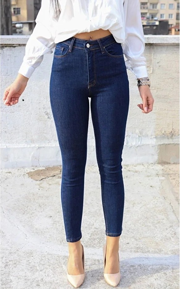 ArVib Kadın Siyah Antrasit Tırnaklı Eskitmeli Yüksel Bel Dar Paça Skinny Pamuk Likralı Kot Pantalon