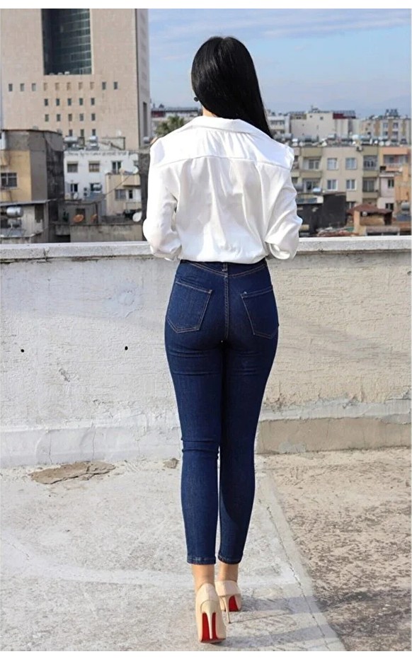 ArVib Kadın Siyah Antrasit Tırnaklı Eskitmeli Yüksel Bel Dar Paça Skinny Pamuk Likralı Kot Pantalon görsel 7