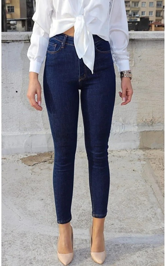 ArVib Kadın Siyah Antrasit Tırnaklı Eskitmeli Yüksel Bel Dar Paça Skinny Pamuk Likralı Kot Pantalon görsel 8