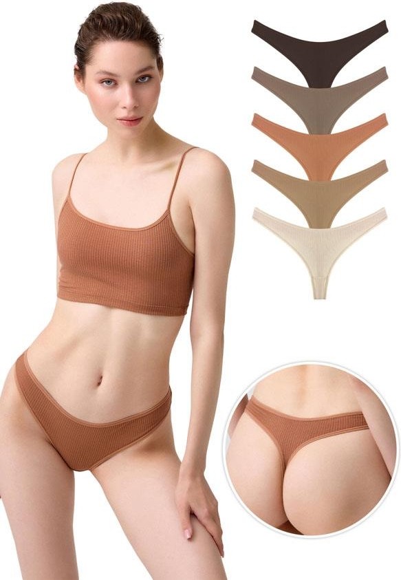 Cottonhill Kadın Fitilli Kaşkorse Tanga Külot 5'li Paket-2 görsel 4