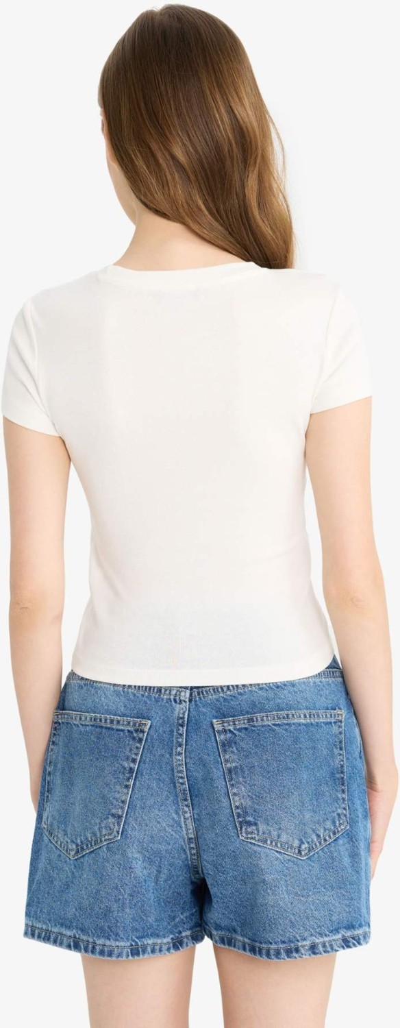 DeFacto Fitted Bisiklet Yaka Ribana Kısa Kollu Basic Tişört E0288AX25AU görsel 6