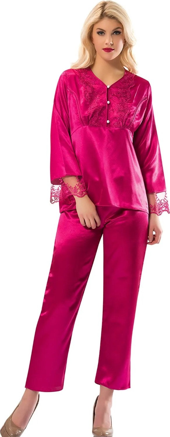 Fuşya Saten Pijama Takımı