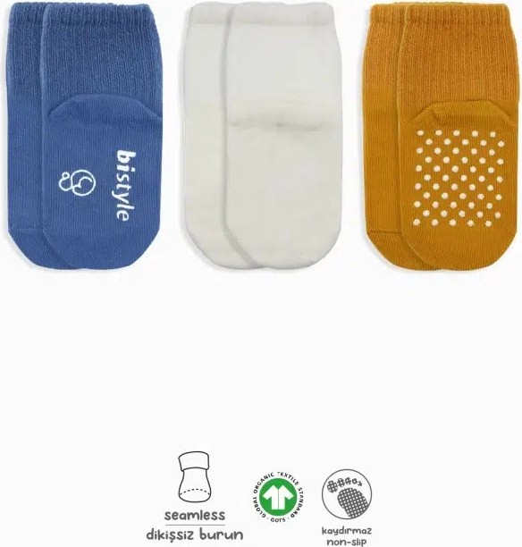 Mbb E-Ticaret 3'lü Basic Kaymaz Penye Soket Çorap 10107 Indigo Ekru Hardal