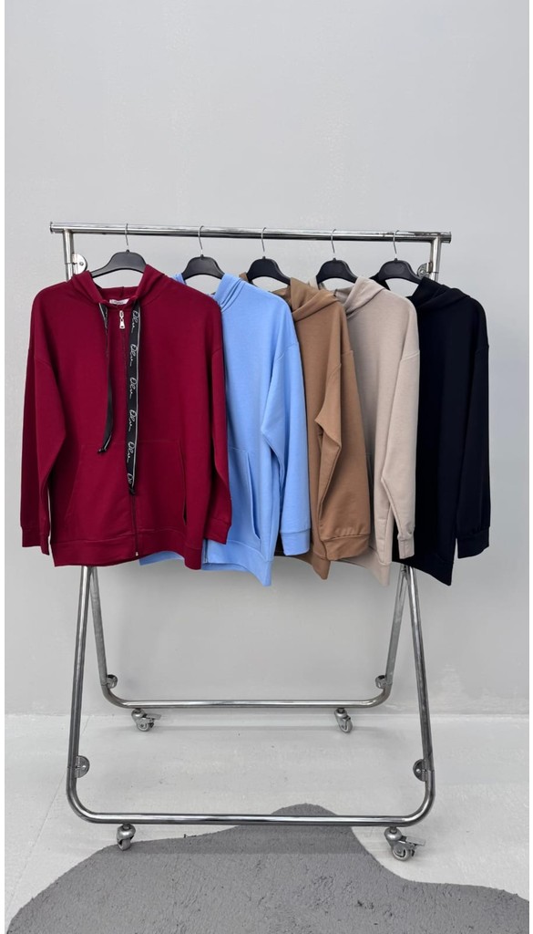 Koza Butik Kadın Büyük Beden Uzun Kollu Kapüşonlu Fermuar Detaylı Sweatshirt 2007 görsel 4