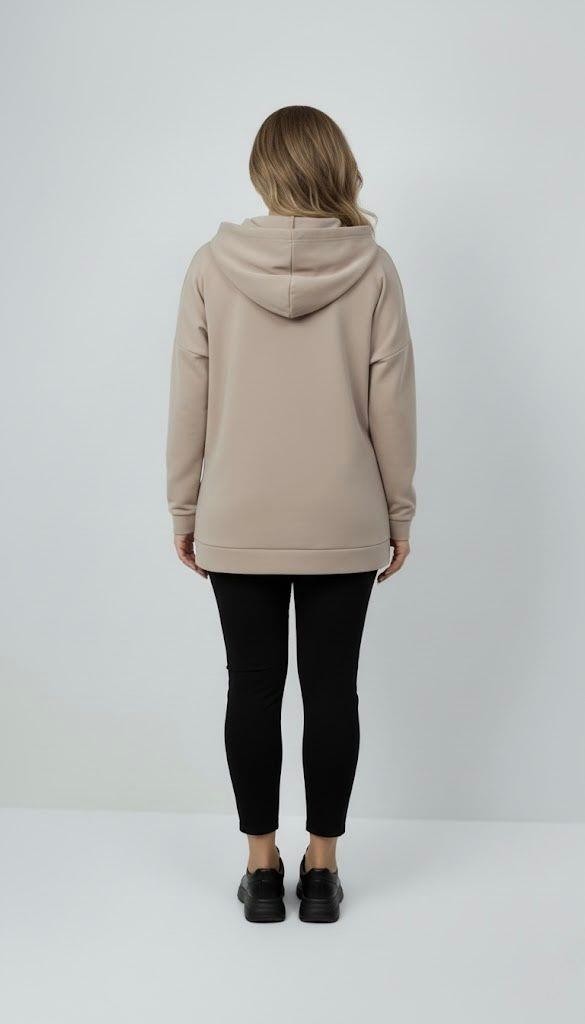 Moda Xlarge Kadın Büyük Beden Uzun Kollu Kapüşonlu Fermuar Detaylı Sweatshirt 2007 görsel 7