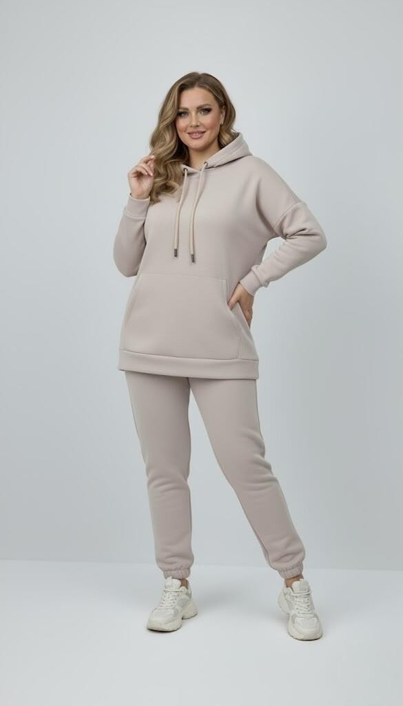 Moda Xlarge Kadın Büyük Beden Uzun Kollu Üç Iplik Şardonlu Lastik Paça Eşofman Takımı 8230