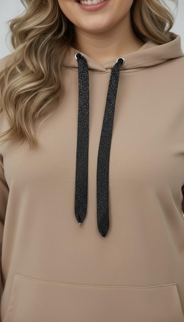 Moda Xlarge Kadın Büyük Beden Uzun Kollu Kapüşonlu Kanguru Cepli Sweatshirt 2016 görsel 3