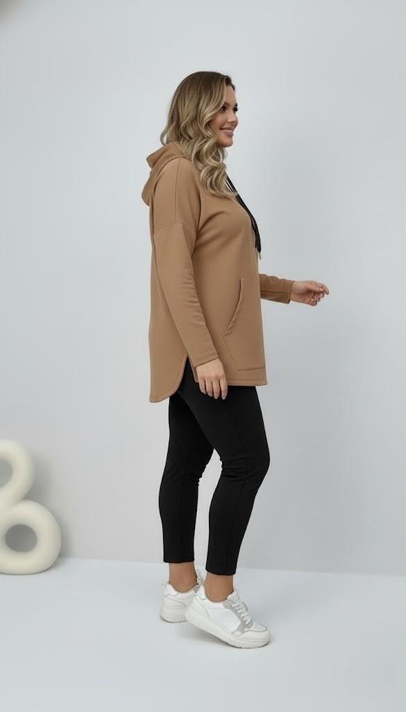 Moda Xlarge Kadın Büyük Beden Uzun Kollu Kapüşonlu Kanguru Cepli Sweatshirt 2016 görsel 4