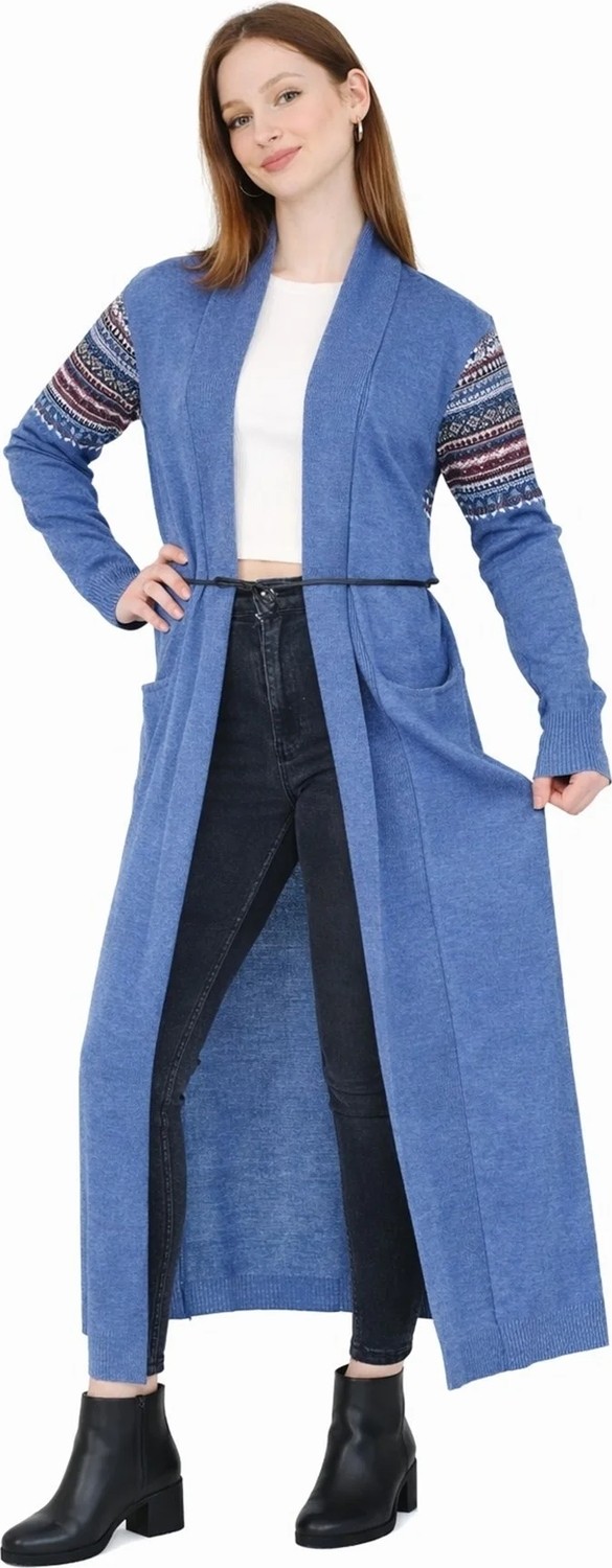 Onno Style Standart Beden Kilim Desenli Uzun Triko Ceket görsel 2