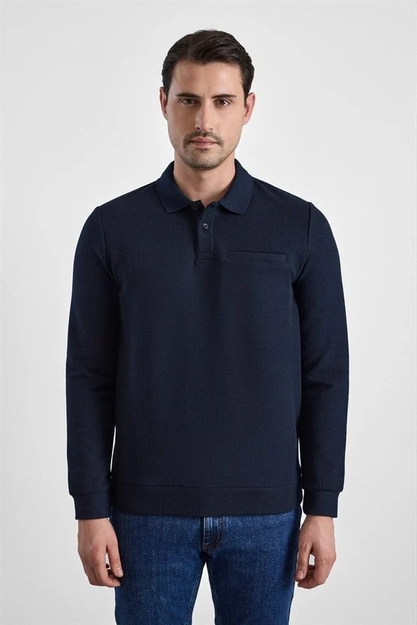 Süvari Koyu Kahve Regular Düz Baskısız Selanik Düğmeli Polo Yaka Torba Cep Trikolu Sweatshirt