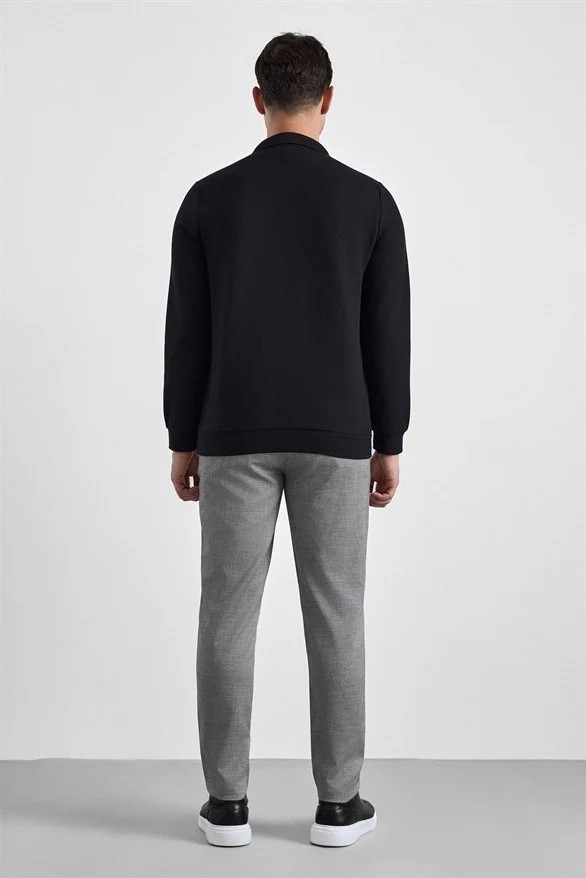 Süvari Koyu Kahve Regular Düz Baskısız Selanik Düğmeli Polo Yaka Torba Cep Trikolu Sweatshirt görsel 4