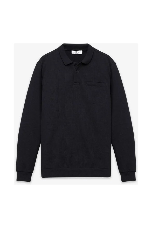 Süvari Koyu Kahve Regular Düz Baskısız Selanik Düğmeli Polo Yaka Torba Cep Trikolu Sweatshirt görsel 6
