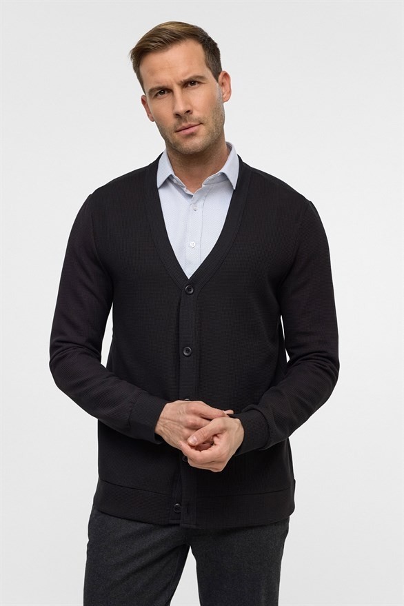 Süvari Siyah Regular Düz V Yaka Sweatshirt görsel 2