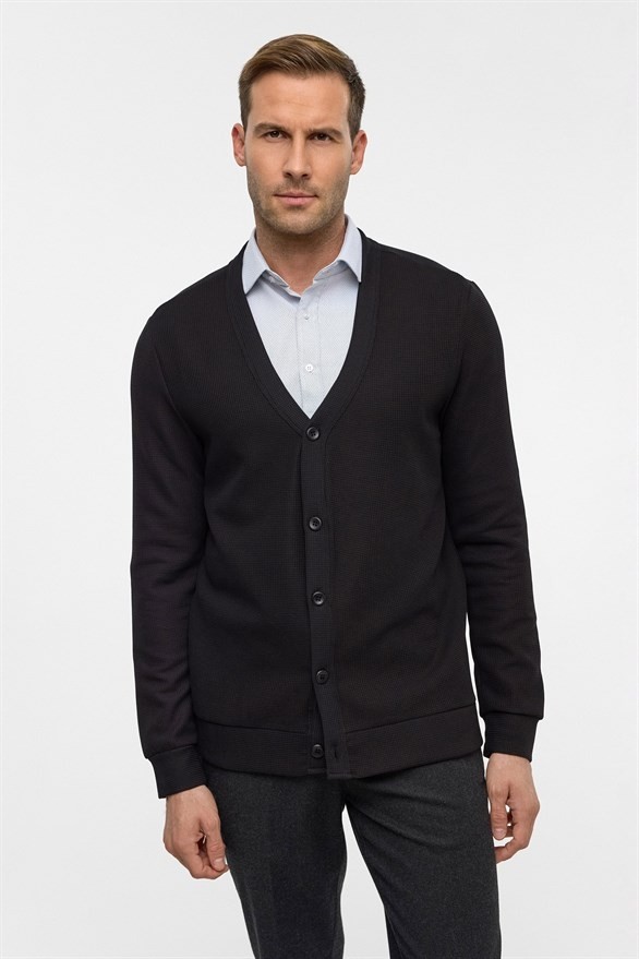 Süvari Siyah Regular Düz V Yaka Sweatshirt görsel 3