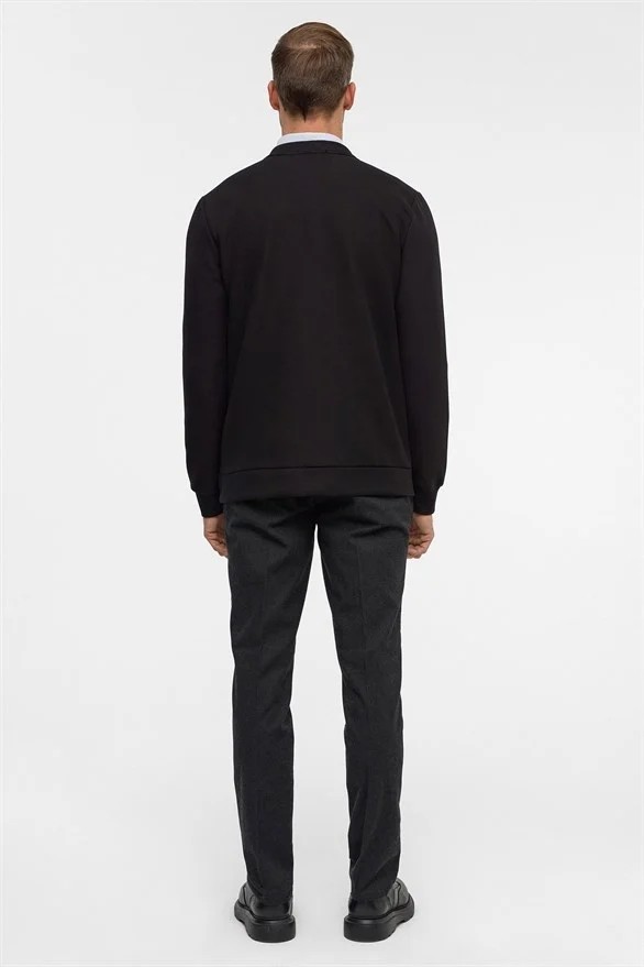 Süvari Siyah Regular Düz V Yaka Sweatshirt görsel 8