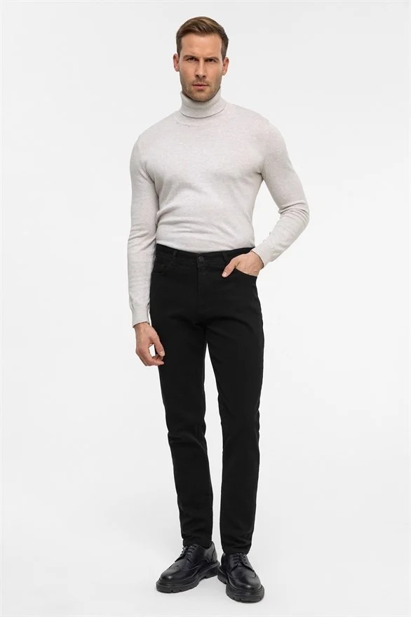 Süvari Siyah Düz Casual Pantolon görsel 3