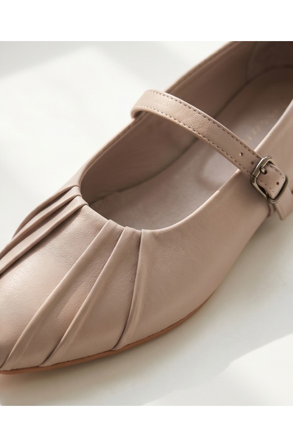 Futsi Shoes Allegra Lacivert Hakiki Deri Bilekten Tokalı Piliseli Kadın Babet görsel 5