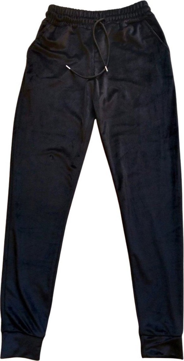 Kuzgun Ticaret Parlak Kadife Cepli Pantolon Eşofman Pijama Altı Unisex Lastikli Paça Siyah