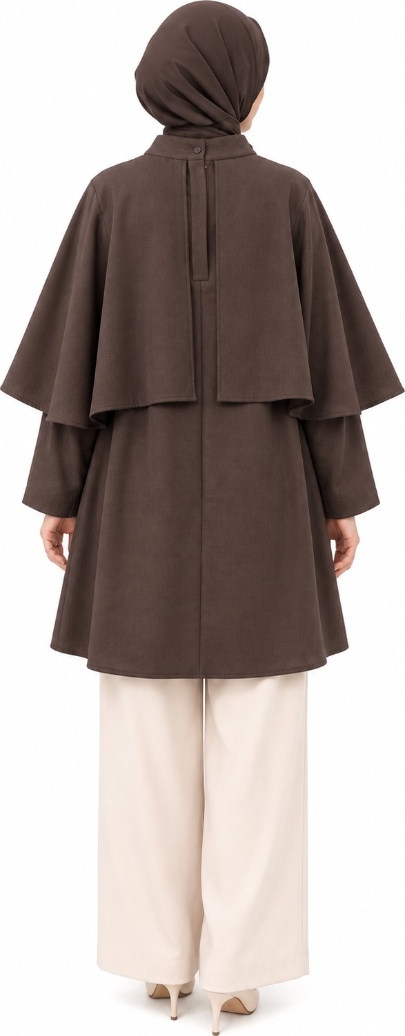Qmash prive 9229 Pelerinli Tunik Kahve görsel 2